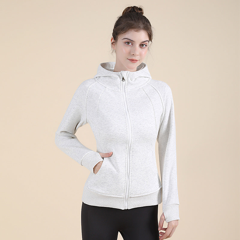 Autumn and winter coat women's slim sweater sports and leisure yoga clothes running fitness versatile zipper stand-up collar hooded jacket