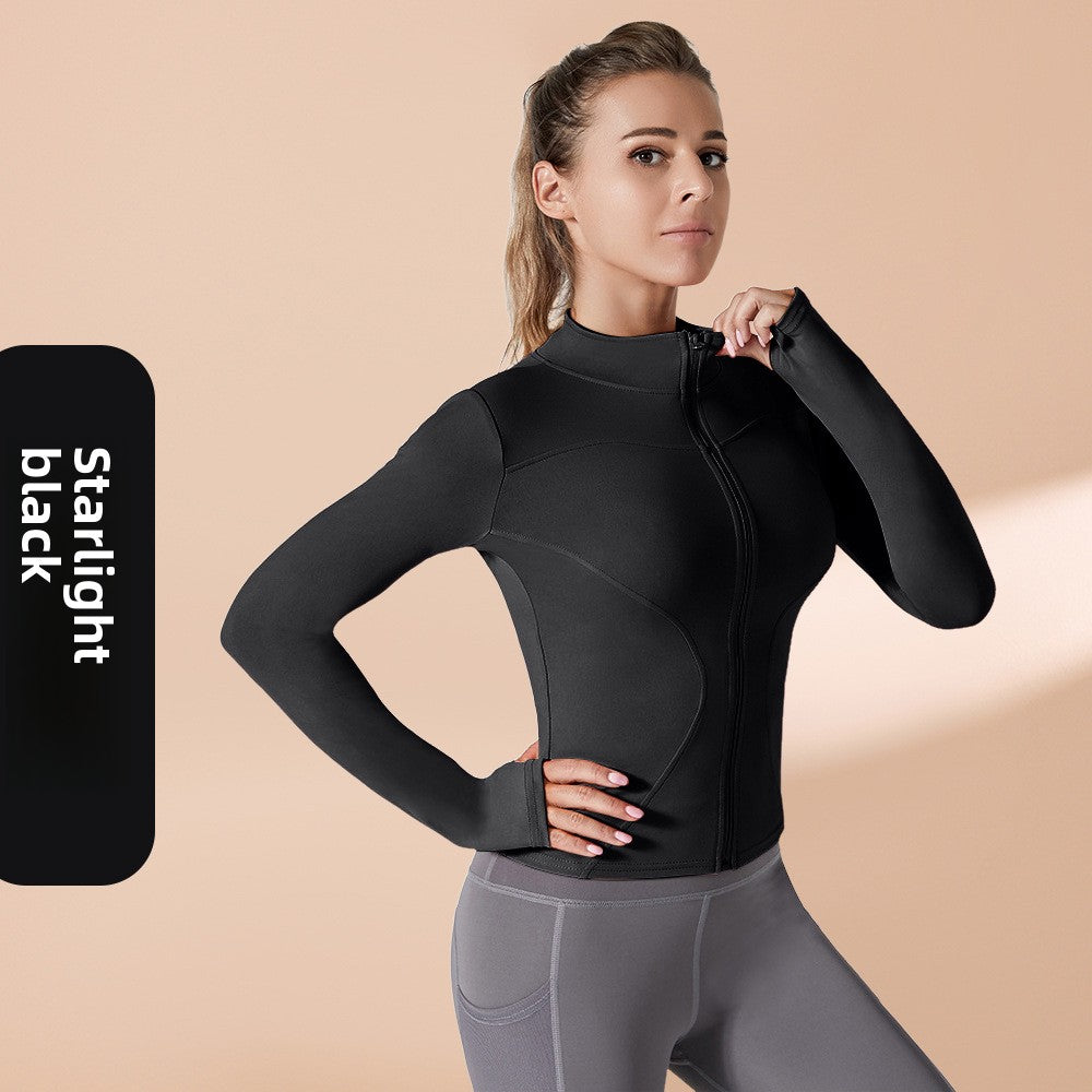 Autumn and winter sports quick-drying sunscreen yoga clothes tight jacket running fitness high elastic breathable long-sleeved women's top
