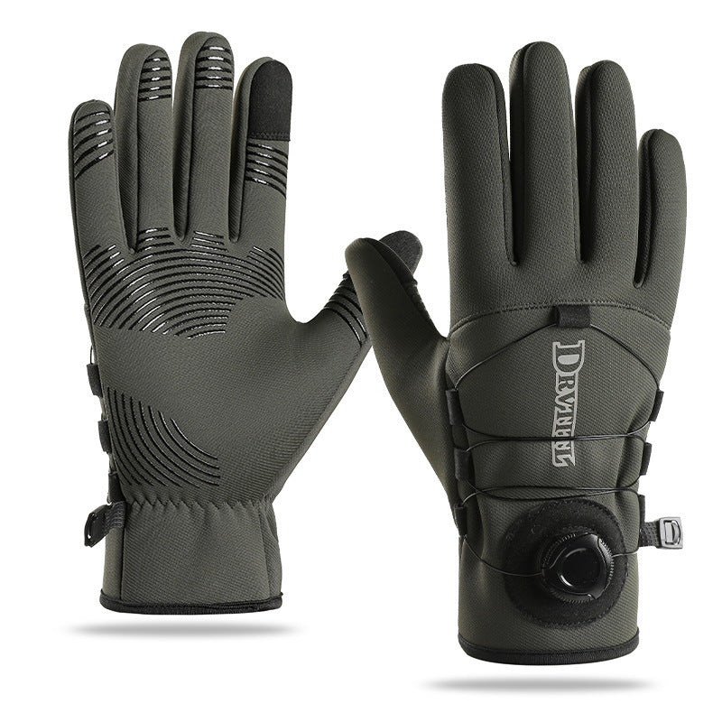 Autumn and winter riding adult gloves long velvet thickened windproof non-slip waterproof touch screen protective sports knob gloves