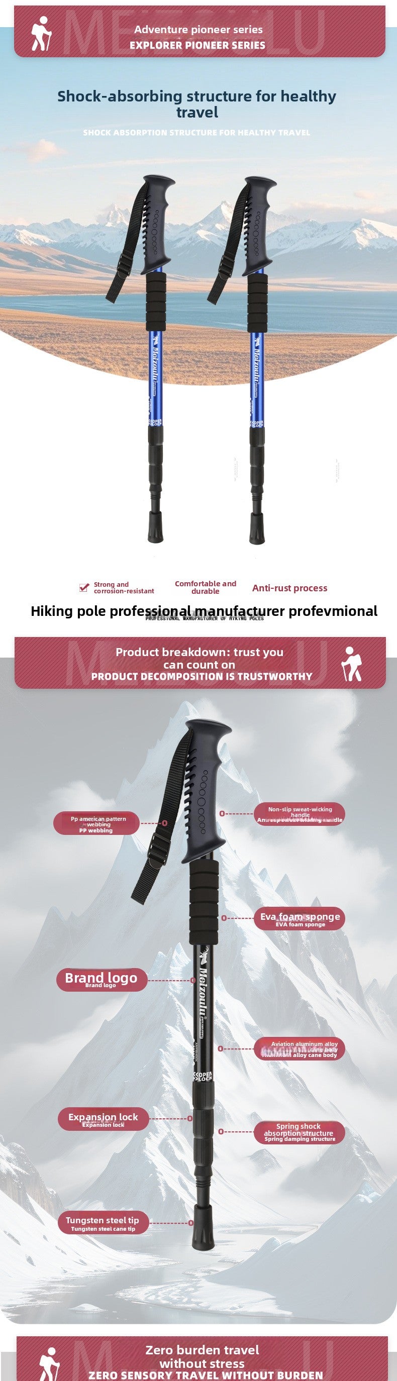 Mountaineering pole Ultra light telescopic folding trekking pole cane cane climbing equipment aluminum alloy