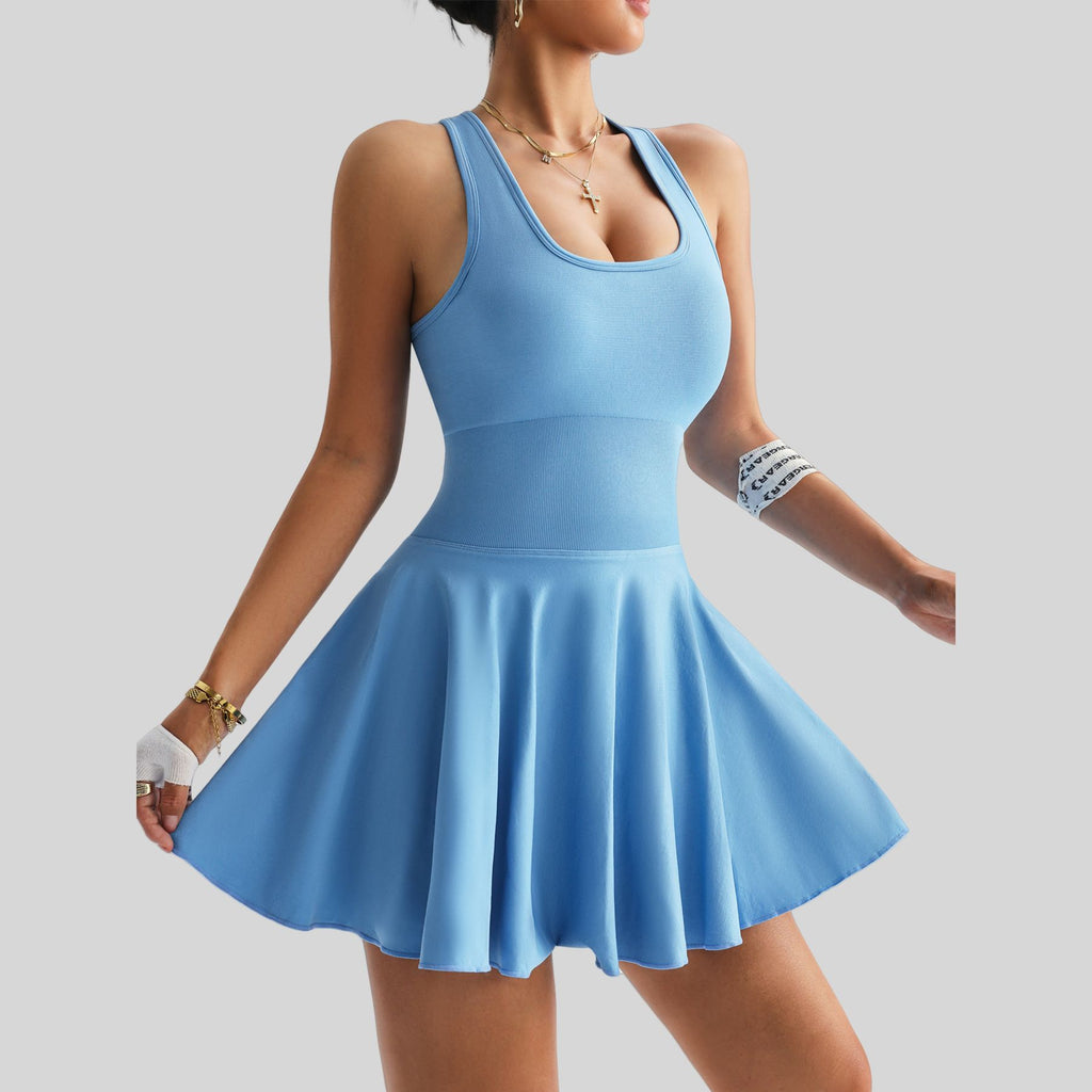 Anti-light sexy beautiful back one-piece tennis skirt pocket lining yoga fitness sports short skirt for women