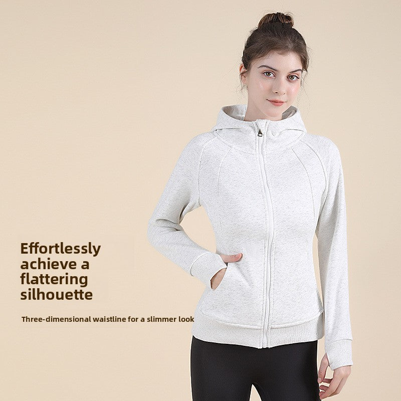 Autumn and winter coat women's slim sweater sports and leisure yoga clothes running fitness versatile zipper stand-up collar hooded jacket