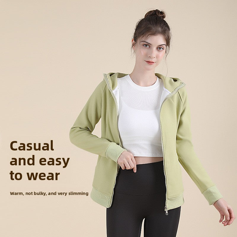 Autumn and winter coat women's slim sweater sports and leisure yoga clothes running fitness versatile zipper stand-up collar hooded jacket