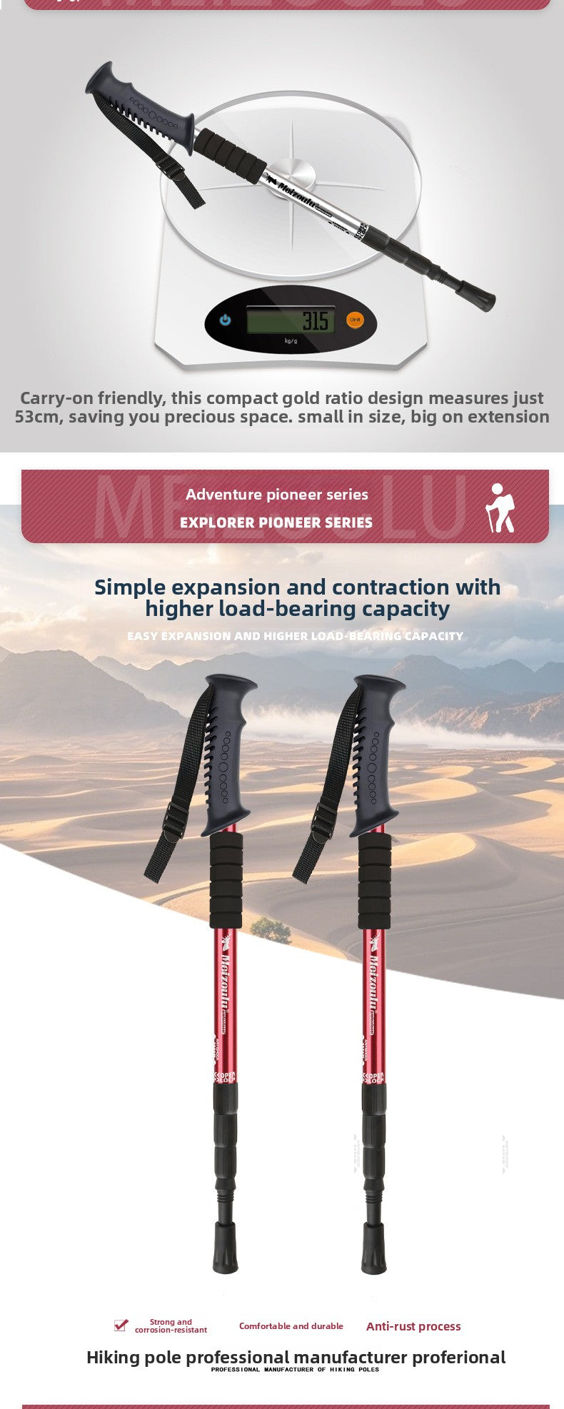 Mountaineering pole Ultra light telescopic folding trekking pole cane cane climbing equipment aluminum alloy