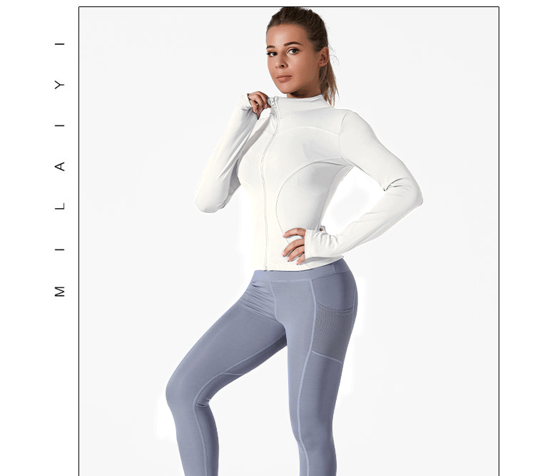 Autumn and winter sports quick-drying sunscreen yoga clothes tight jacket running fitness high elastic breathable long-sleeved women's top