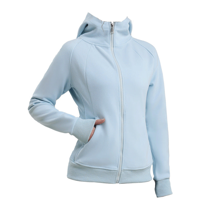 Autumn and winter coat women's slim sweater sports and leisure yoga clothes running fitness versatile zipper stand-up collar hooded jacket