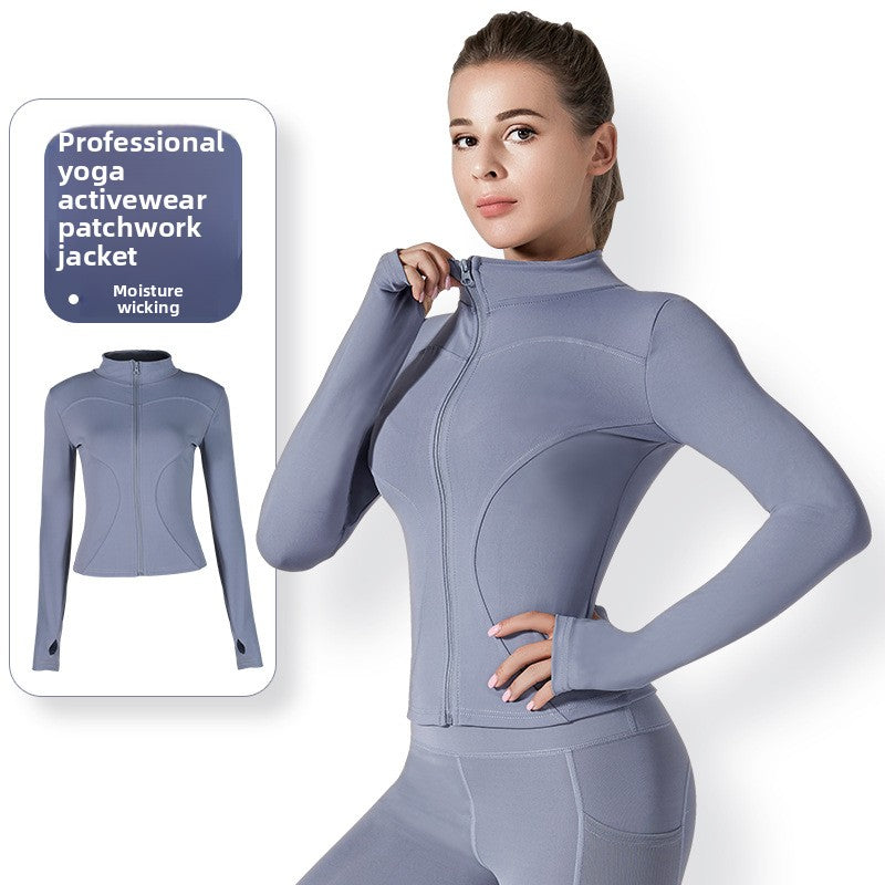 Autumn and winter sports quick-drying sunscreen yoga clothes tight jacket running fitness high elastic breathable long-sleeved women's top