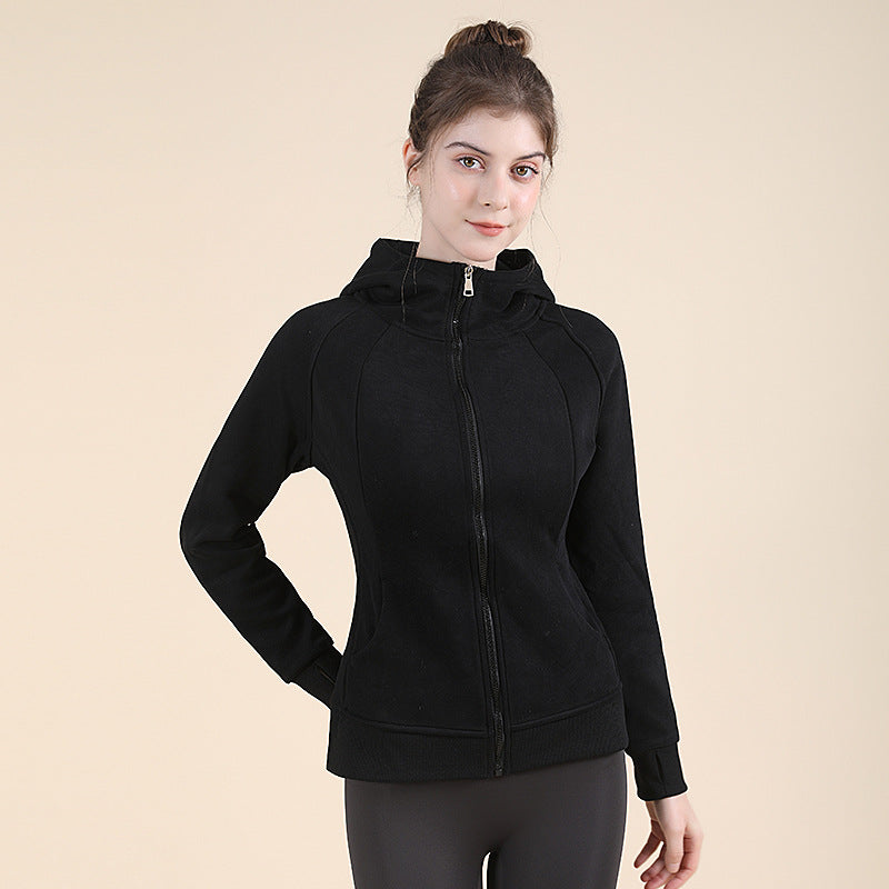 Autumn and winter coat women's slim sweater sports and leisure yoga clothes running fitness versatile zipper stand-up collar hooded jacket