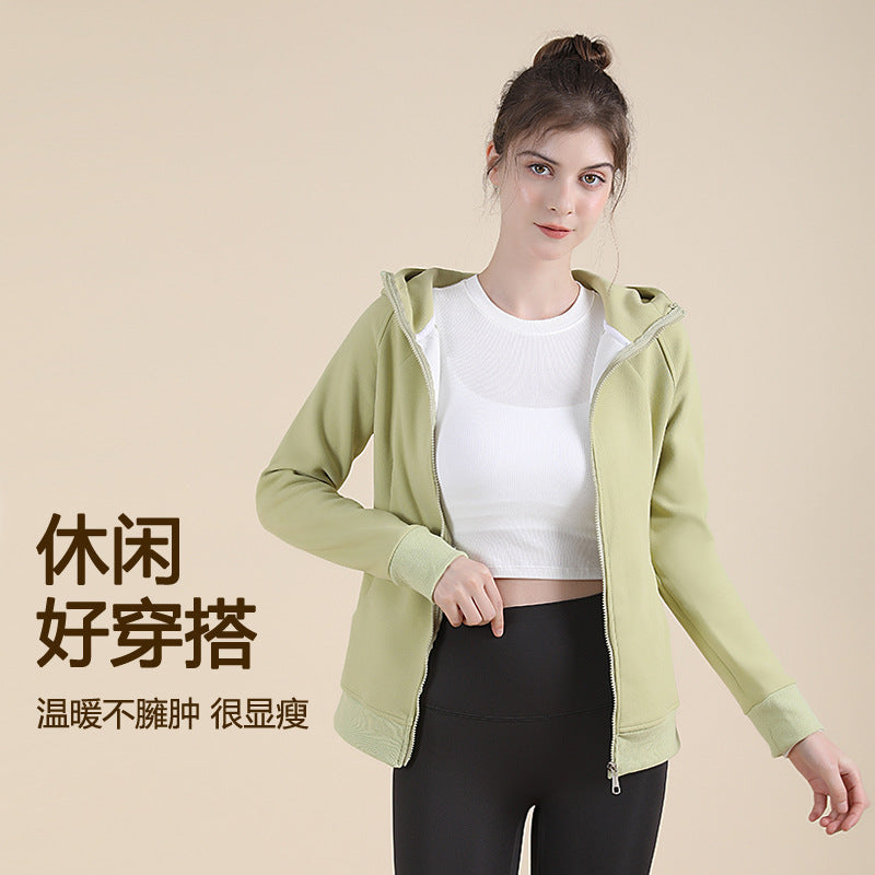 Autumn and winter coat women's slim sweater sports and leisure yoga clothes running fitness versatile zipper stand-up collar hooded jacket