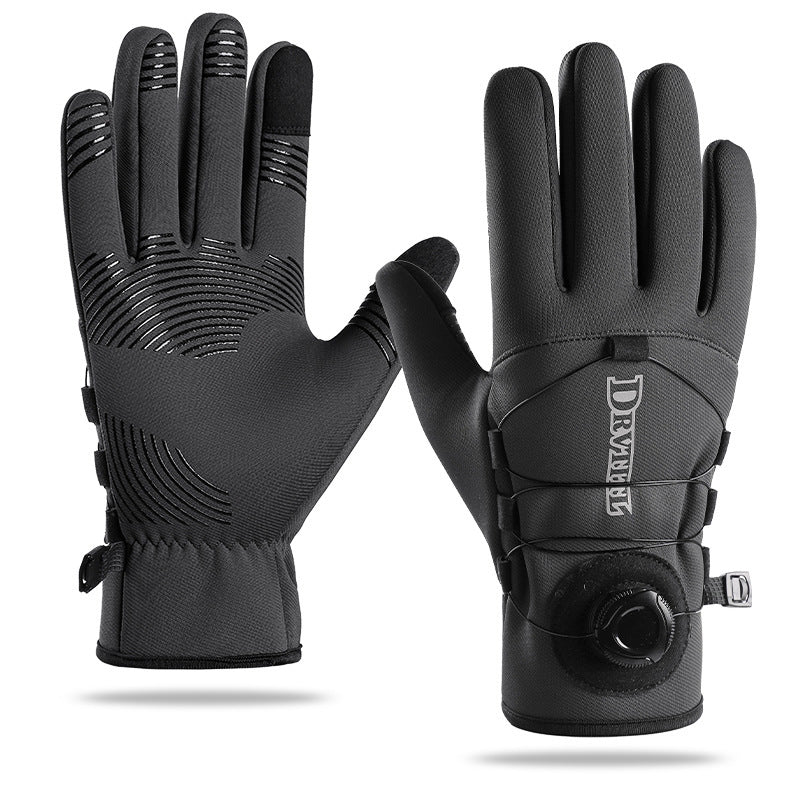 Autumn and winter riding adult gloves long velvet thickened windproof non-slip waterproof touch screen protective sports knob gloves