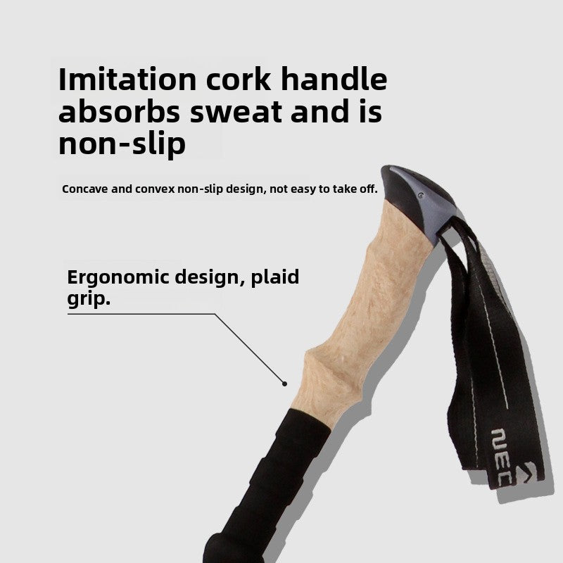Cork handle aluminum alloy folding cane professional outdoor hiking cane sweat-absorbing non-slip outer lock portable stick